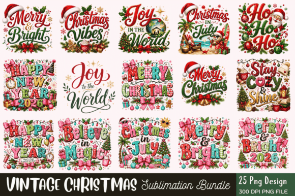 Download Vintage Christmas Sublimation PNG Bundle - Sublimation Collection